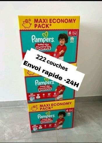 222 couches Pampers taille 6 pants lot de 3 cartons