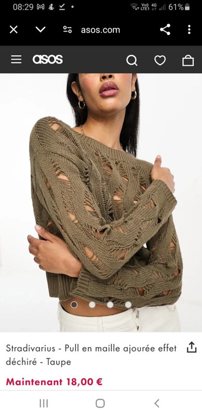 Pull en.maille ajourée kaki
