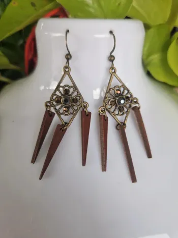 Boucles d’oreilles fantaisies couleur bronze et bois