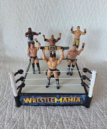 WWE lot collector 1 ring , 1 ceinture et 6 figurine Superstar (mattel)