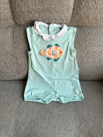 Combi barboteuse pyjama été Obaïbi turquoise abricot neuve