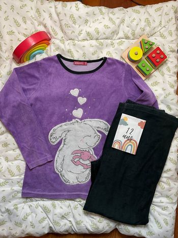 pyjama 2 pièces en velours noir et violet 12 ans