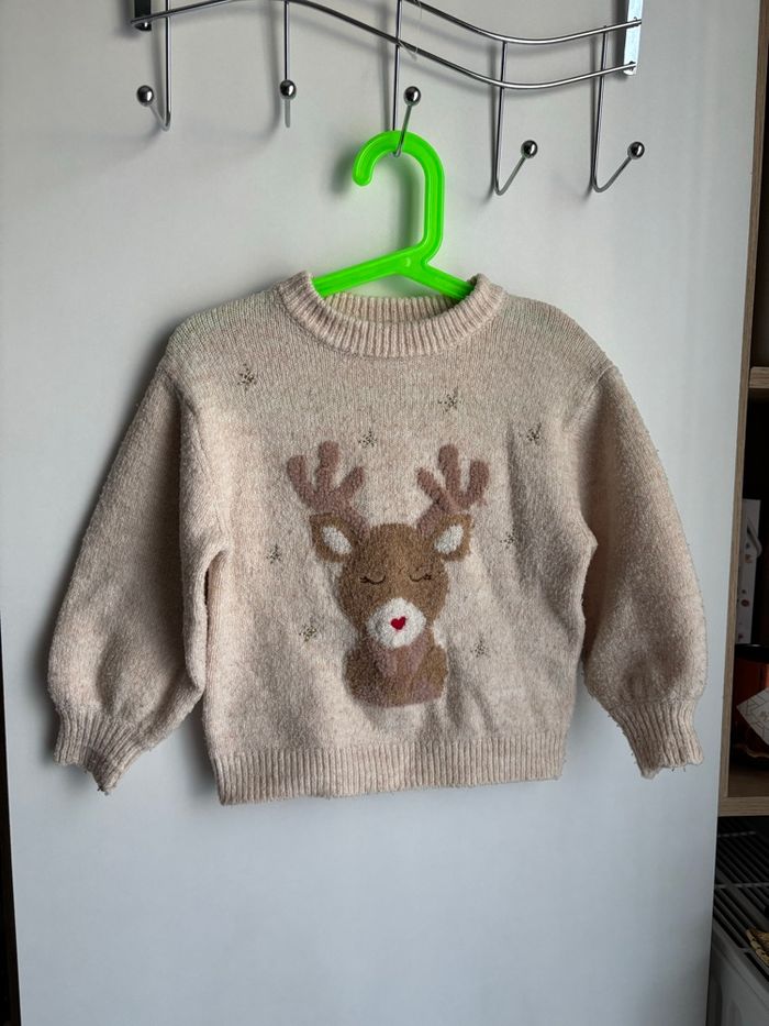 Pull chaud beige imprimé renne 2/3 ans fille Zara - photo numéro 1