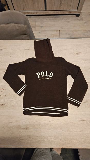 Pull à col roulé à manches longues brun foncé à bord blanc, taille S/M
