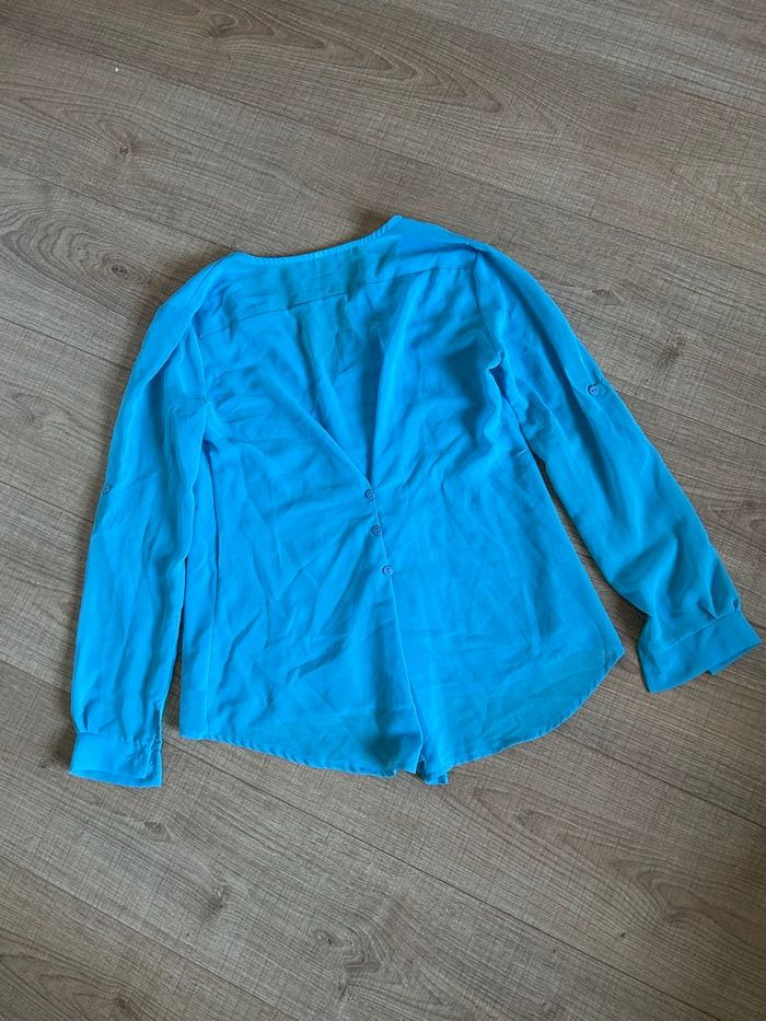 Blouse turquoise à manches longues taille 2 état satisfaisant (avec défaut) - photo numéro 9