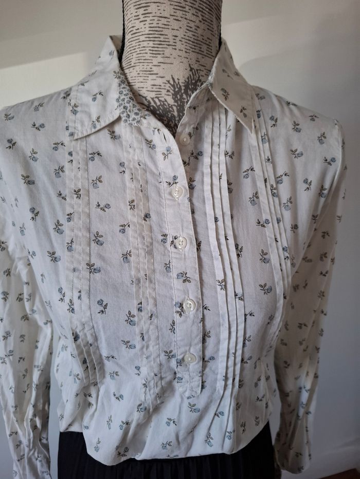 Chemise, chemisier blanc à fleurs vintage - photo numéro 3