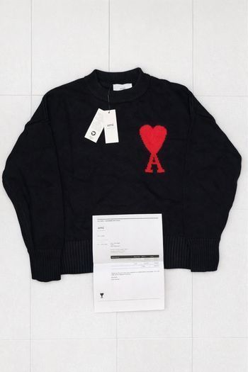 Pull Ami Paris noir – Logo cœur rouge – Taille L – Neuf avec étiquette