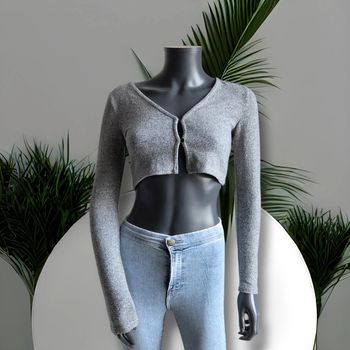 crop top - longue manche - Bershka - gris