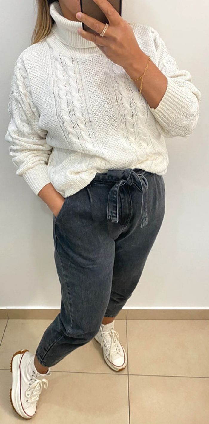 Superbe Pull Roulé Torsadé Blanc Taille M - photo numéro 4