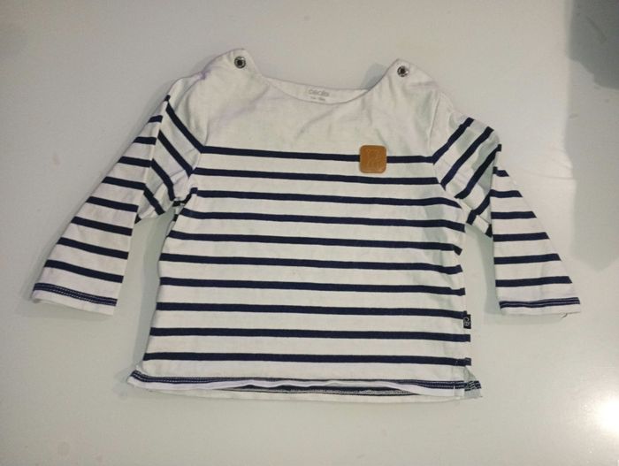 Haut marinière obaibi 12mois blanc et bleu - photo numéro 2