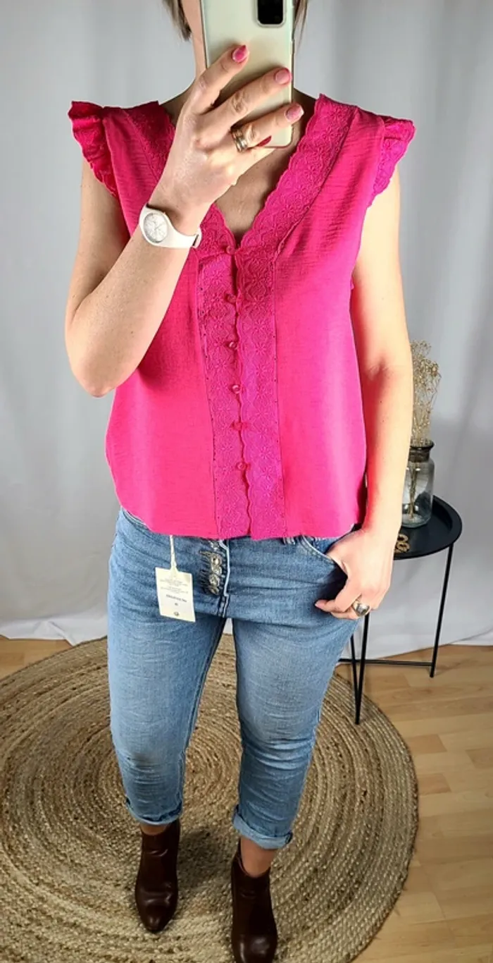 Top en gaze de coton, Réversible, dos dentelle - Neuf - Plusieurs coloris et Tailles disponibles - photo numéro 2