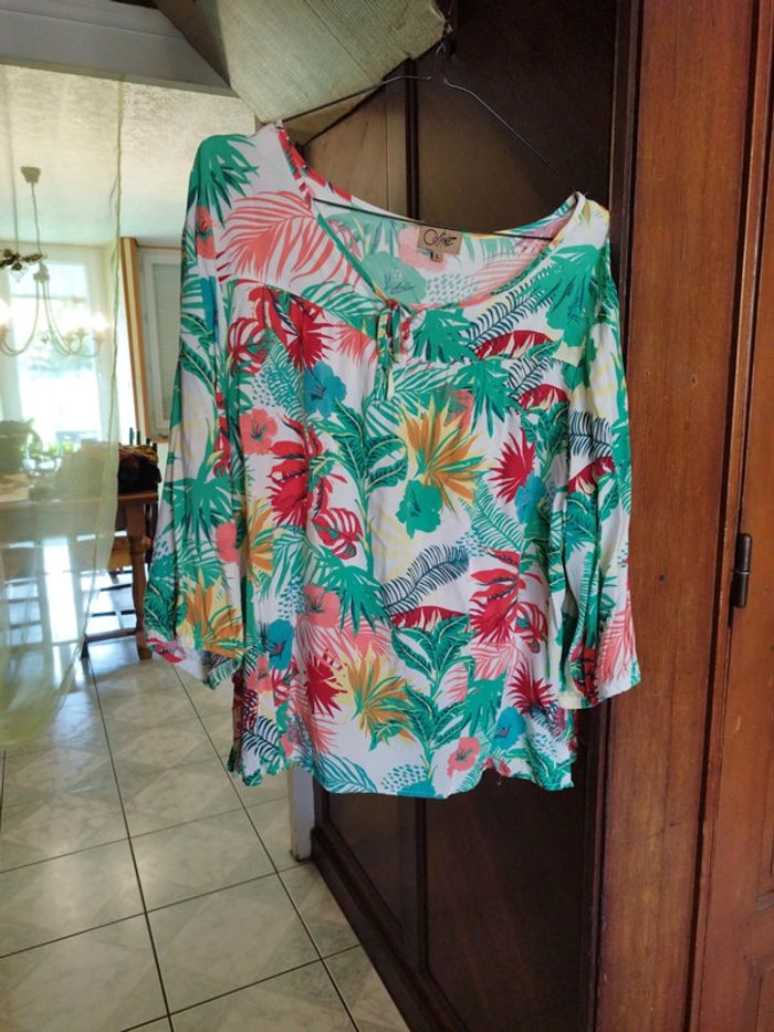 Blouse blanche fleurie vintage viscose L/40 y2k - photo numéro 3