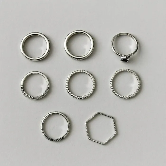 Lot 8 bagues argentées I Am – Taille L (56-58)