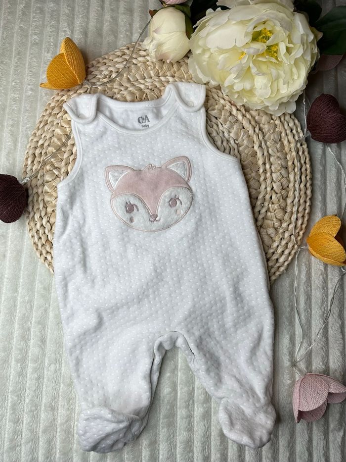 Ensemble 2 pièces salopette et body C&A rose et blanc 2-3 mois - photo numéro 4