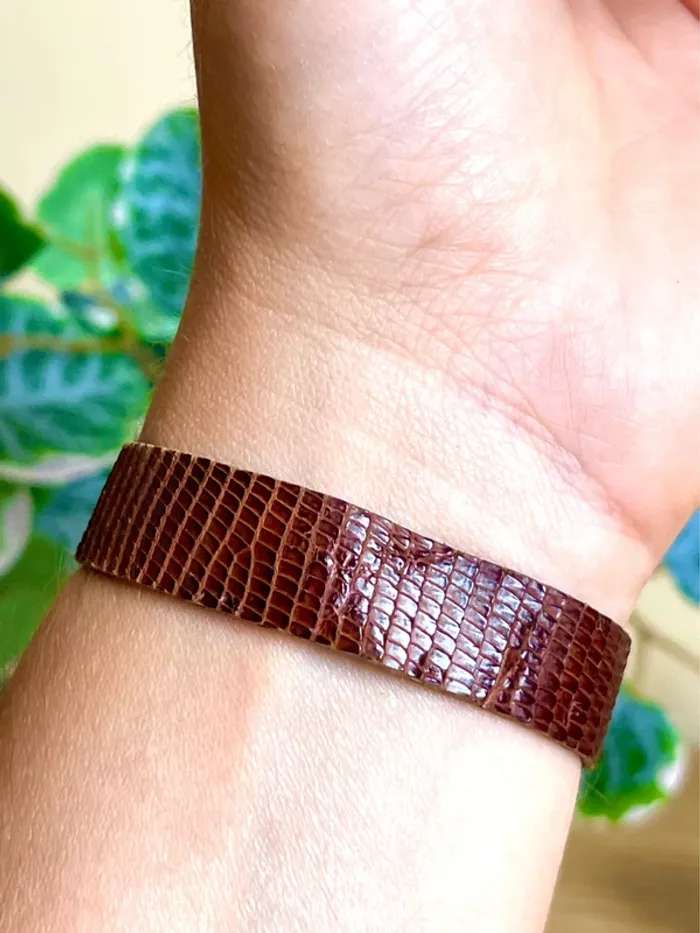 sublime Bracelet cuir lezard marron boucle metal dore avec chaine - photo numéro 7