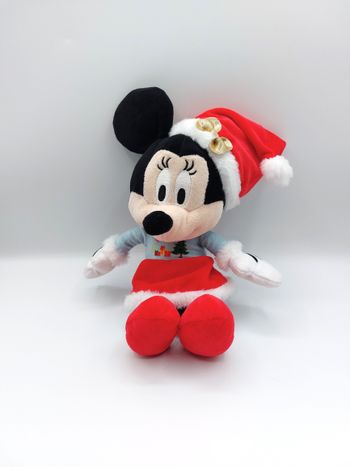 Peluche doudou souris Minnie Noël Disney Simba Toys 30 cm robe rouge sapin nœud doré