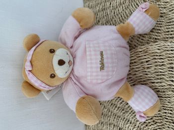 Doudou ours boule rose bandeau vichy TAKINOU