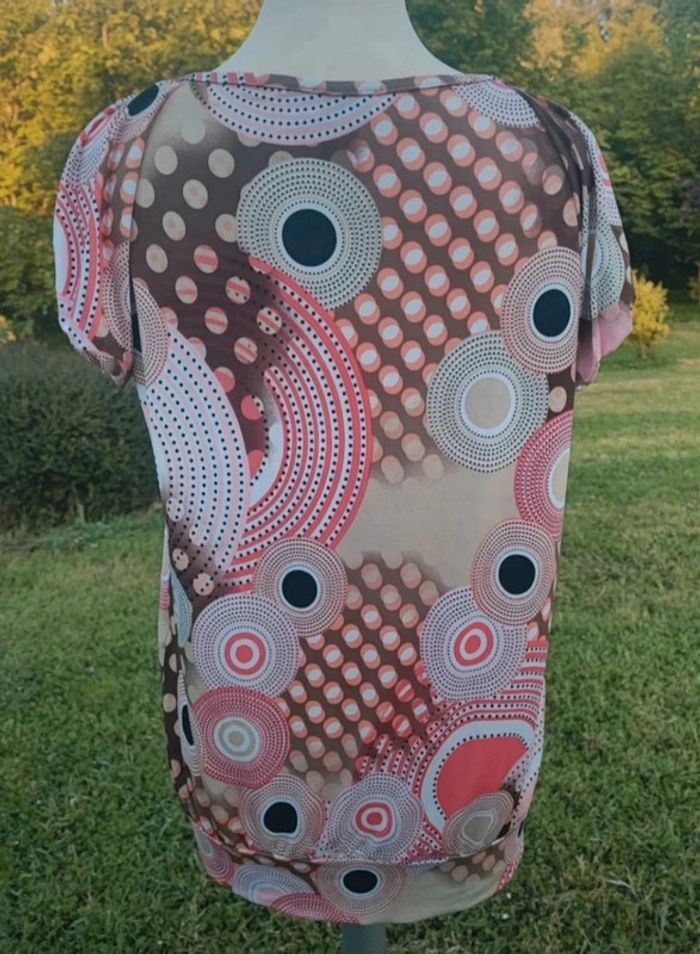 🧡blouse manche courte blanc orange vintage renato béné t s 36 m 38 extensible - photo numéro 2