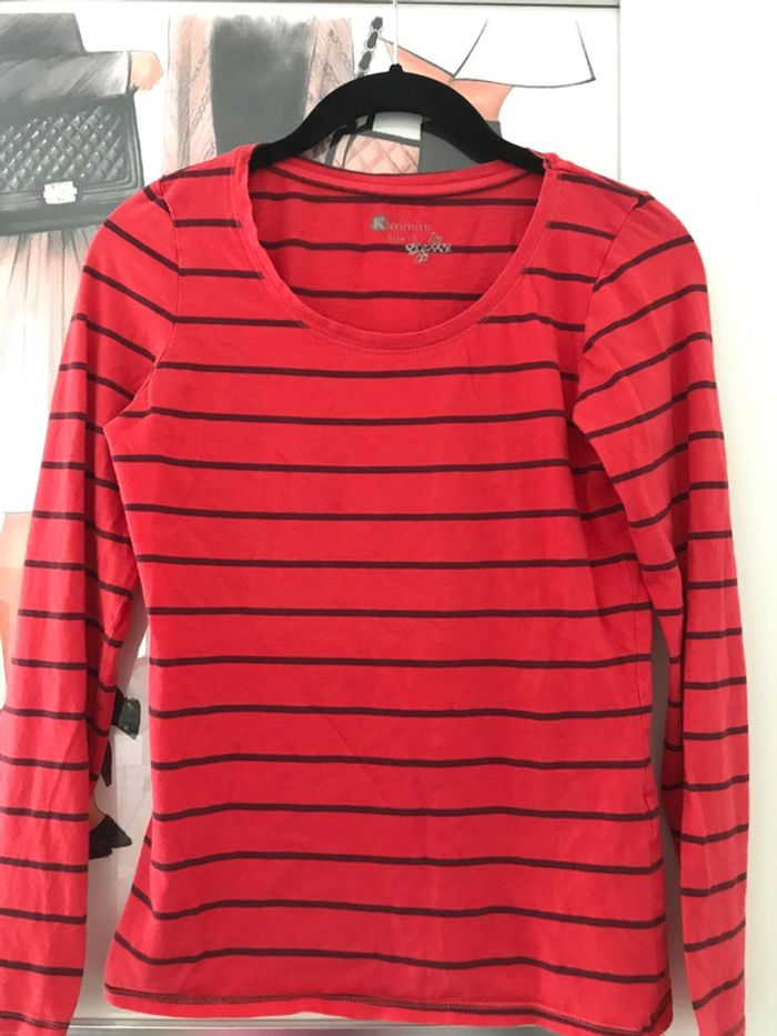 Tee shirt marinière S corail / gris