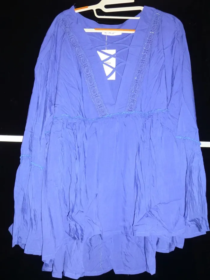 tunique Blouse Smockée à Col Plongeant à Manches Cloche 50 Rosegal - photo numéro 2