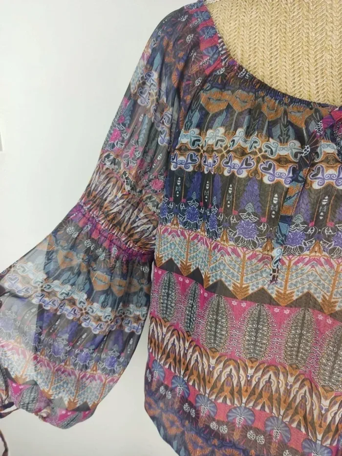 Blouse manches longues et ouvertes motifs graphiques violets et multicolores taille 38 Morgan - photo numéro 5