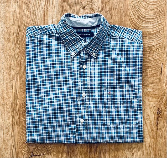 Chemise à manches longues à carreaux pour homme Tommy Hilfiger (logo brodé), taille M