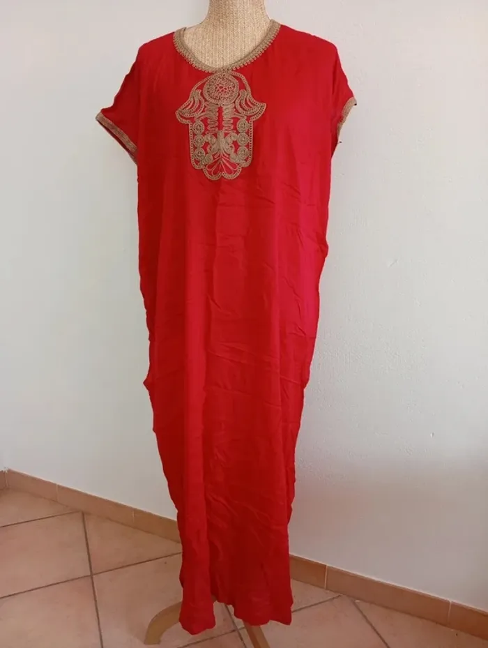 Robe tunique décontractée longueur 120cm taille unique rouge dorée - photo numéro 6
