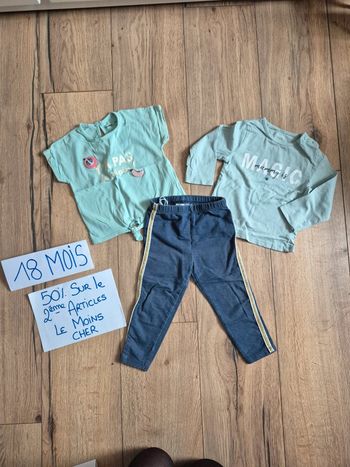 Ensemble 18 mois tee shirt manches longues, legging lisserai doré, Tee-shirt manche courte fruit