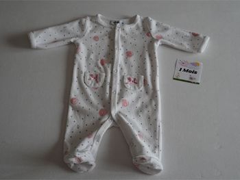 Pyjama velours blanc/gris/rose fantaisie Gémo Taille : 1 mois