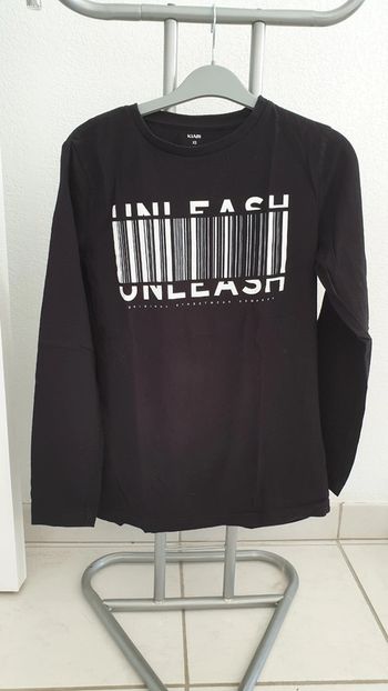 Tee-shirt manches longues enfant 14 ans ou femme XS noir et blanc Kiabi