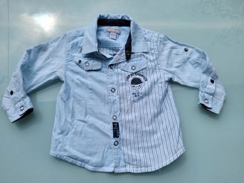 Superbe chemise manches longues Orchestra blanche à rayures bleues 👷 18 mois