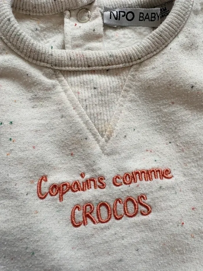 Lot vêtement garçon 3 mois NPO Baby t-shirt rayé pull et jogging vert kaki beige - photo numéro 3