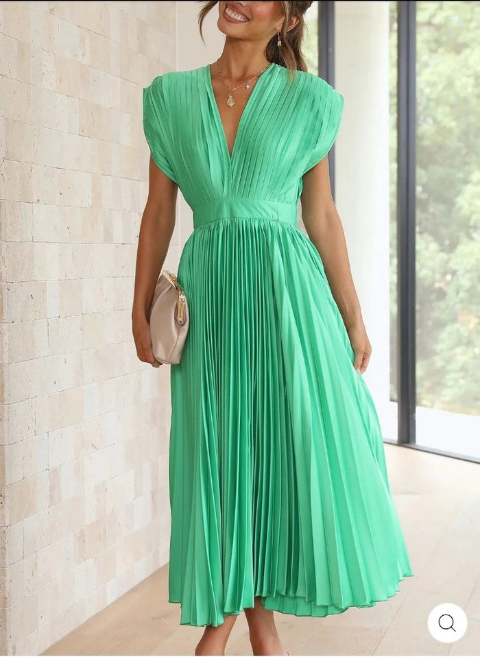 Robe Longue Plissée Verte Monette Bordeaux Femme - photo numéro 5