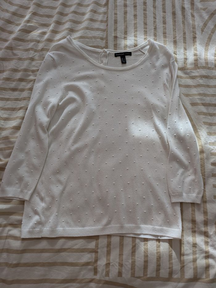 Pull Léger MANGO BASICS - Blanc Cassé Pois 3D