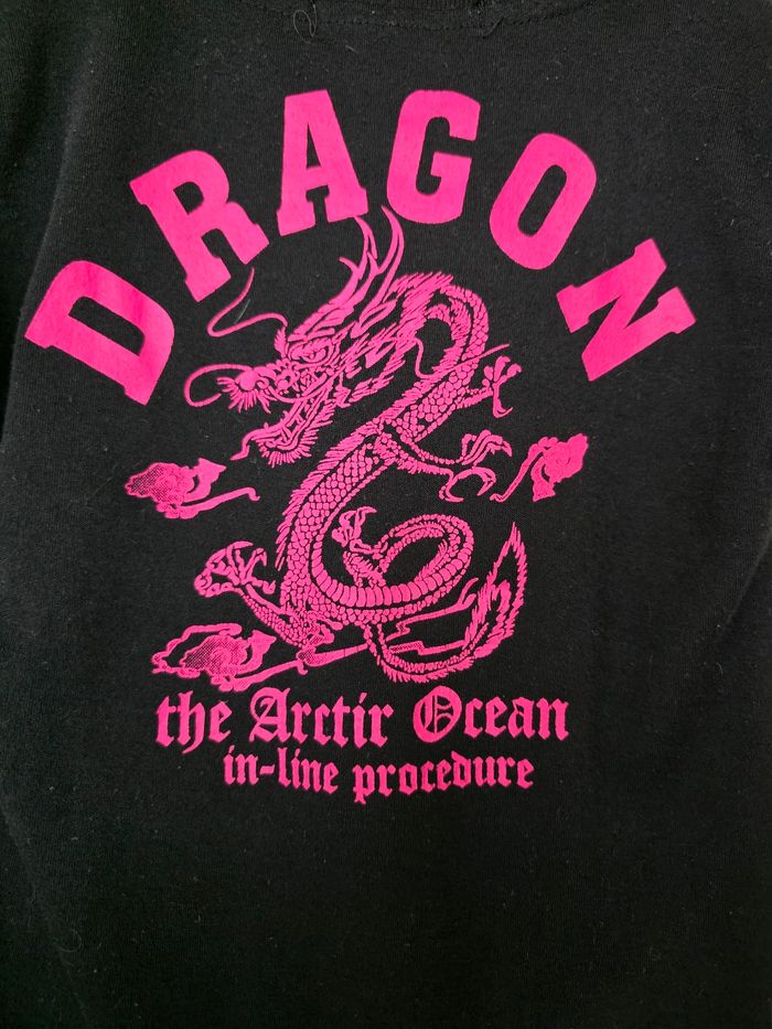 TEE-SHIRT GARÇON 👦 MOTIF DRAGON NOIR/ROSE TAILLE 4ANS - photo numéro 3