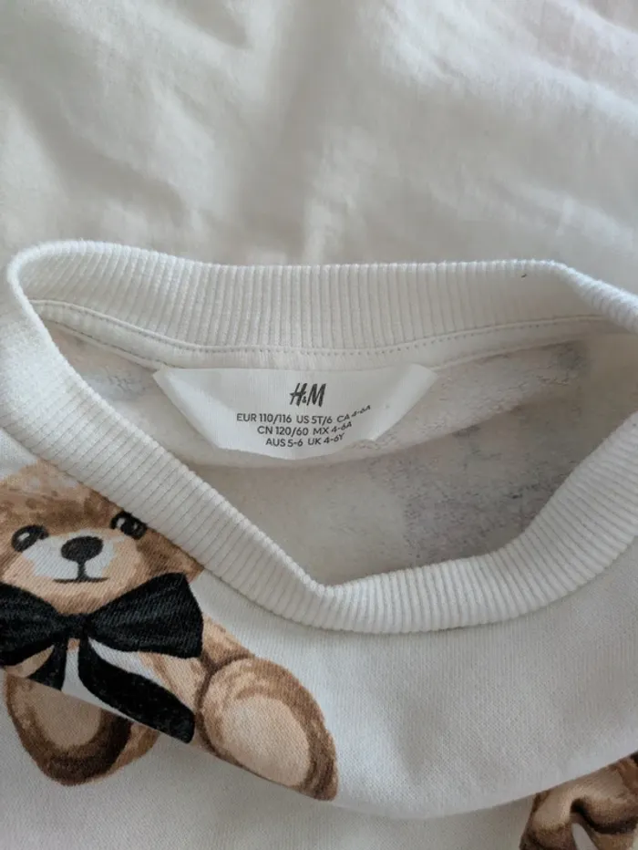 Sweat Blanc Imprimé Oursons "Teddy Bear" H&M - Taille 4-6 Ans - photo numéro 3