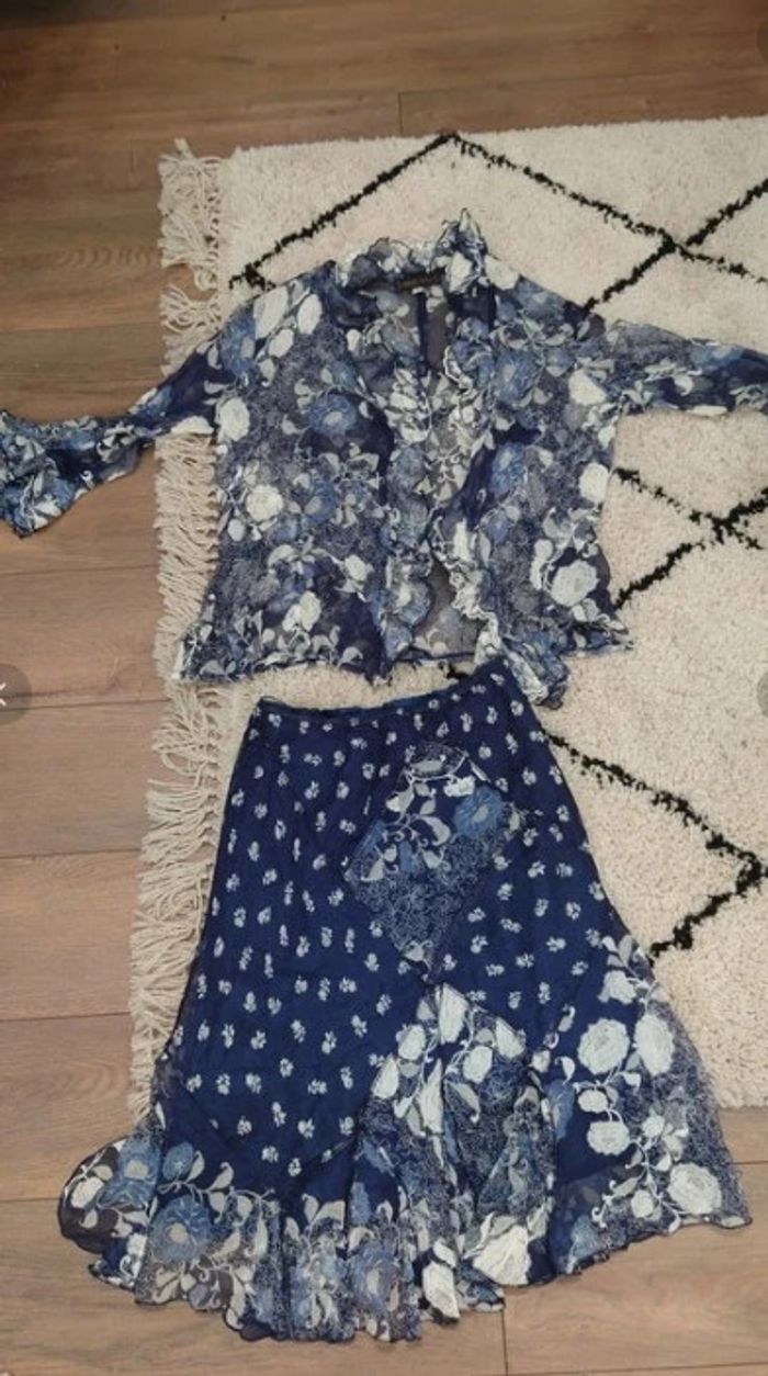 Ensemble jupe et veste d'été en soie t 40-42 - photo numéro 2