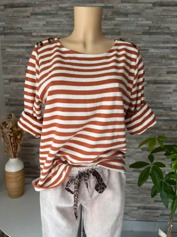 Pull marinière léger Terracotta rouille