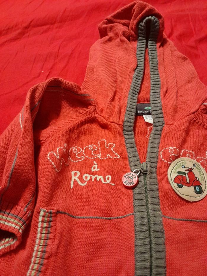 Sergent major gilet rouge zip taille 3 mois - photo numéro 2
