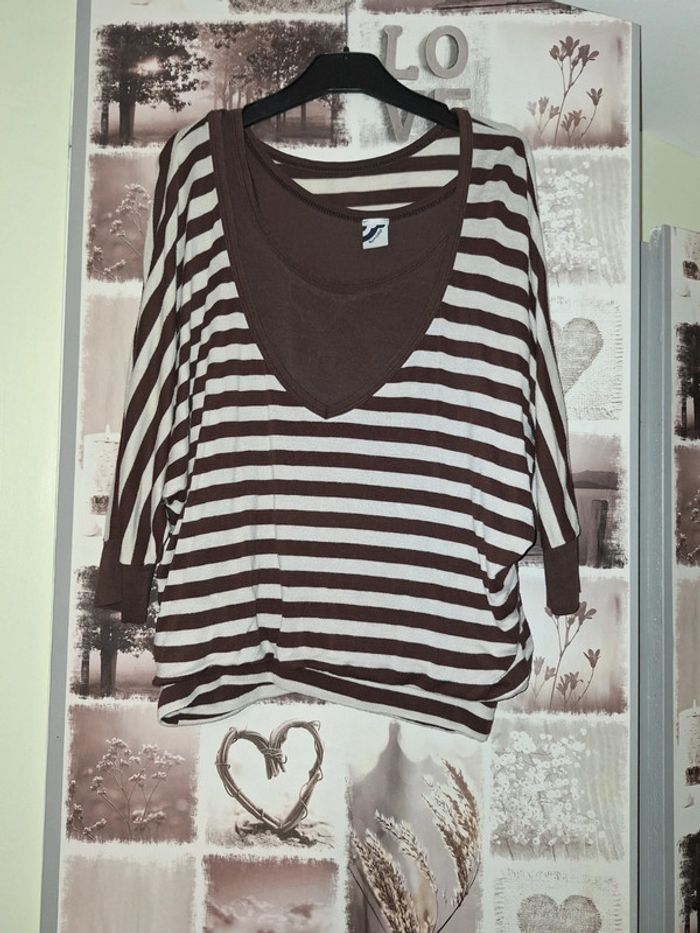 Haut à rayures marrons et blanches bonobo 36