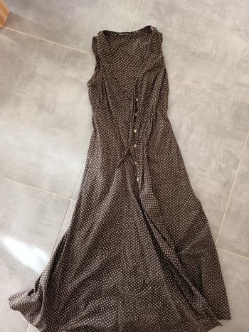 Robe longue marron a pois cintree