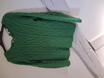 Pull vert prairie maille torsade irlandaise jacquard femme taille 38/40