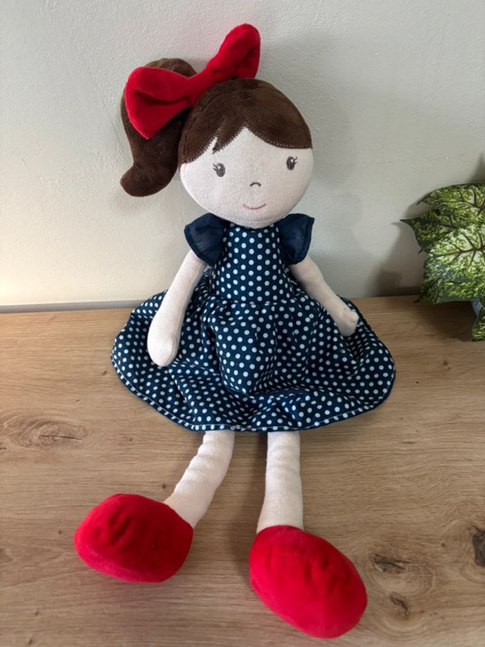 Doudou poupée fille robe bleue à pois jemini - photo numéro 2
