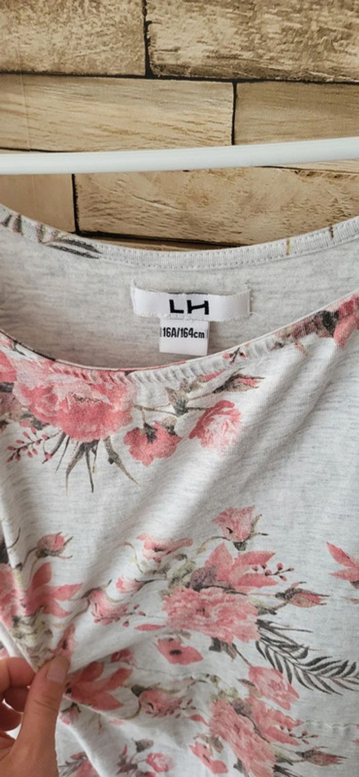 Robe patineuse la halle 16 ans XS fleurs grises et roses - photo numéro 3