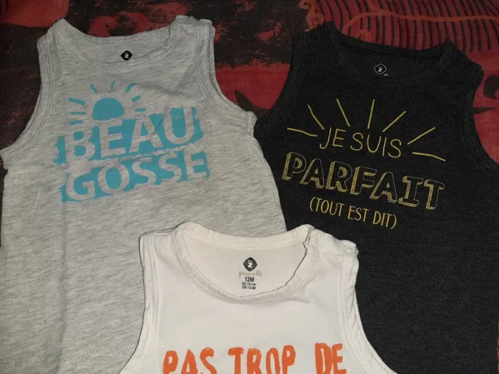 3 débardeurs à messages 12mois - photo numéro 2