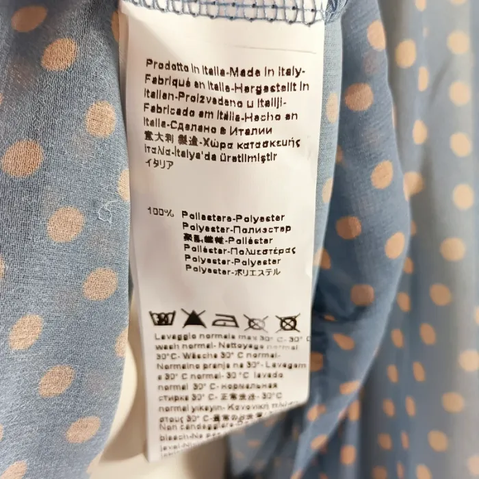 Chemise bleu ciel à pois beige Rinascimento, manches bouffantes, col classique, taille M A971 - photo numéro 10