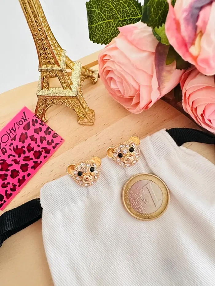đ» Boucles dâoreilles Betsey Johnson â TĂȘte dâours dorĂ©e strassĂ©e - photo numĂ©ro 5