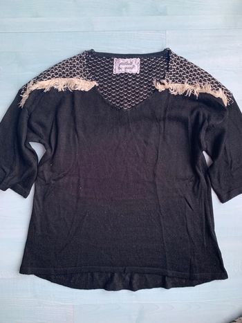 Pull noir et blanc avec franges Suncoo taille 2