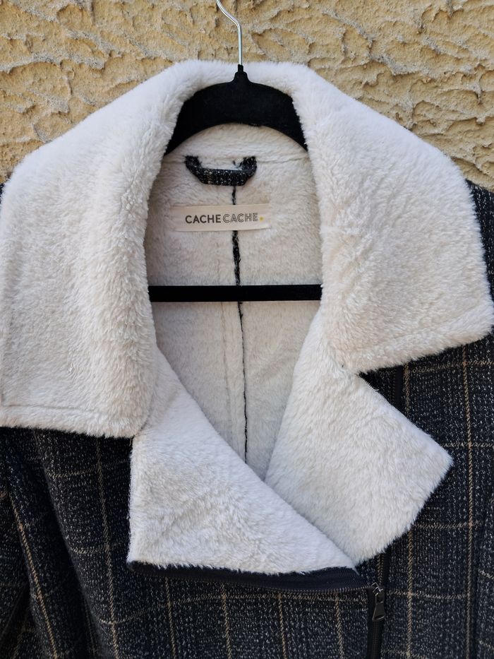 Manteau carreaux gris et jaunes