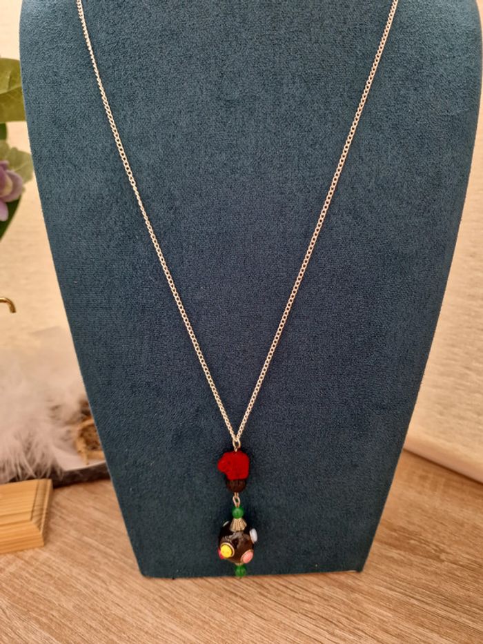 Collier Eléphant Perles Indonésienne Perle De Lave Jade - photo numéro 3